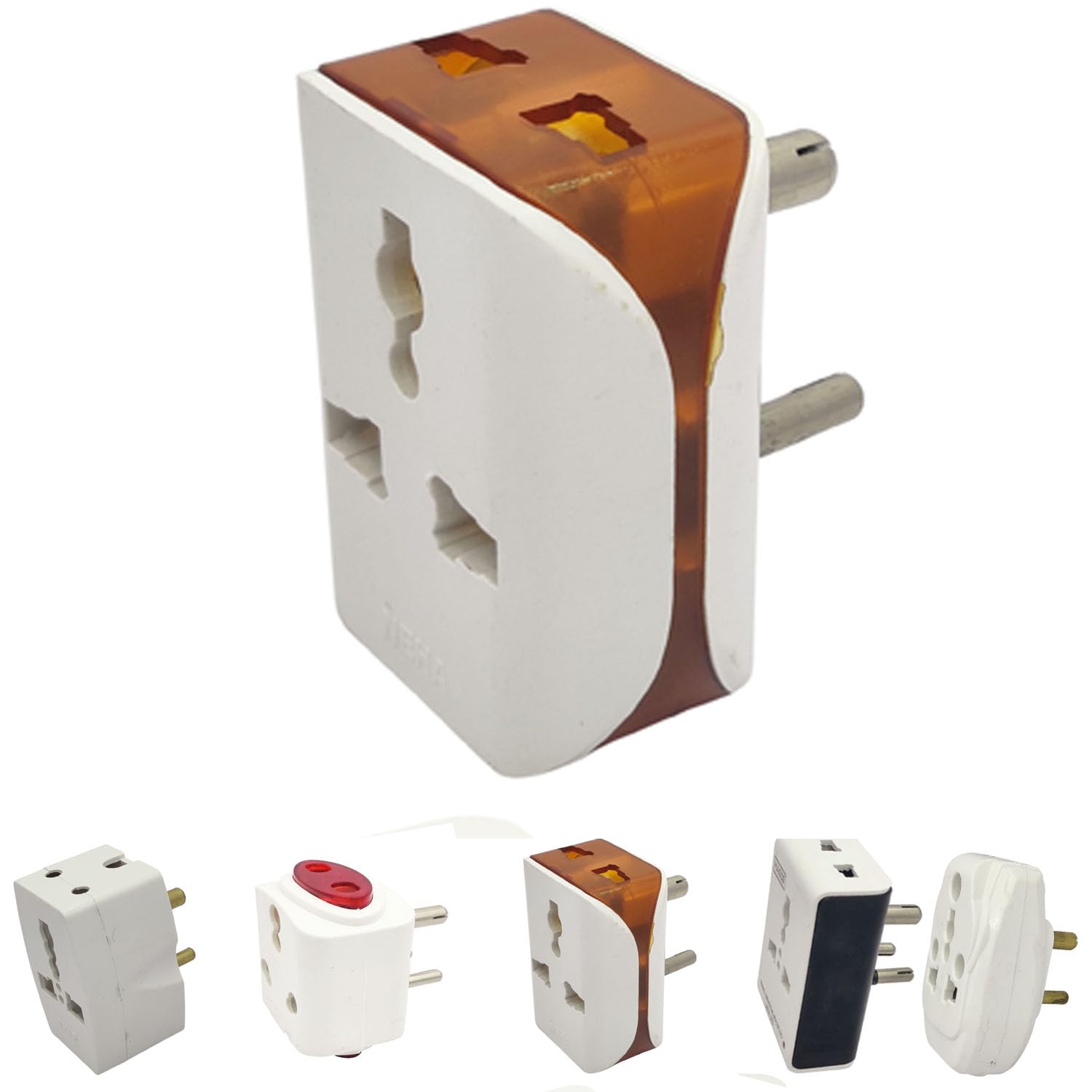 tavasya 3 pin universal multi-plug adapter|pack of 2|orange rectangle shape|perfect for multipurpose plug and socket,extension box,travel,home appliances