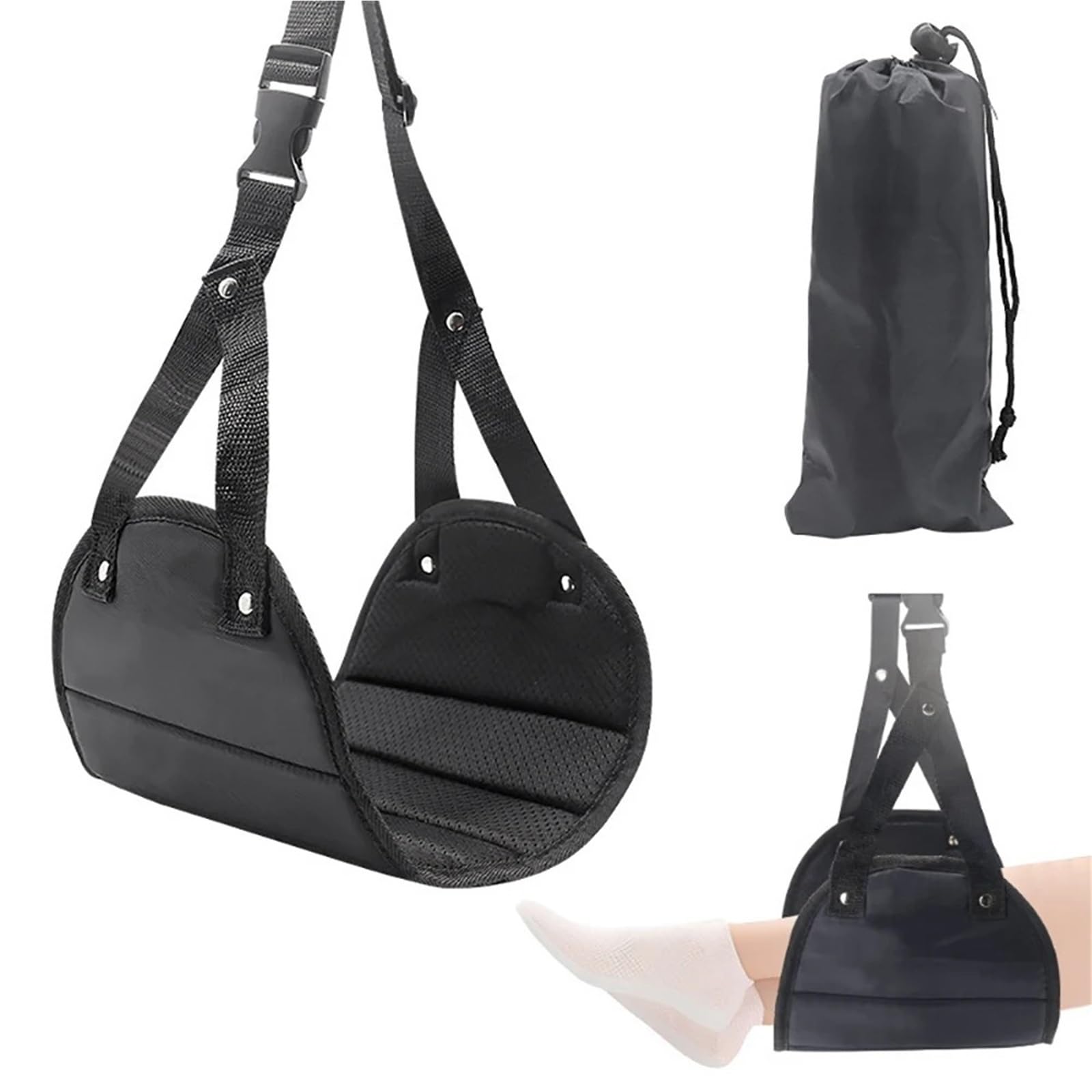 Amaca poggiapiedi regolabile portatile for viaggi in aereo, volo lungo, autobus, treno, ufficio, accessori da viaggio for(Dark blue)