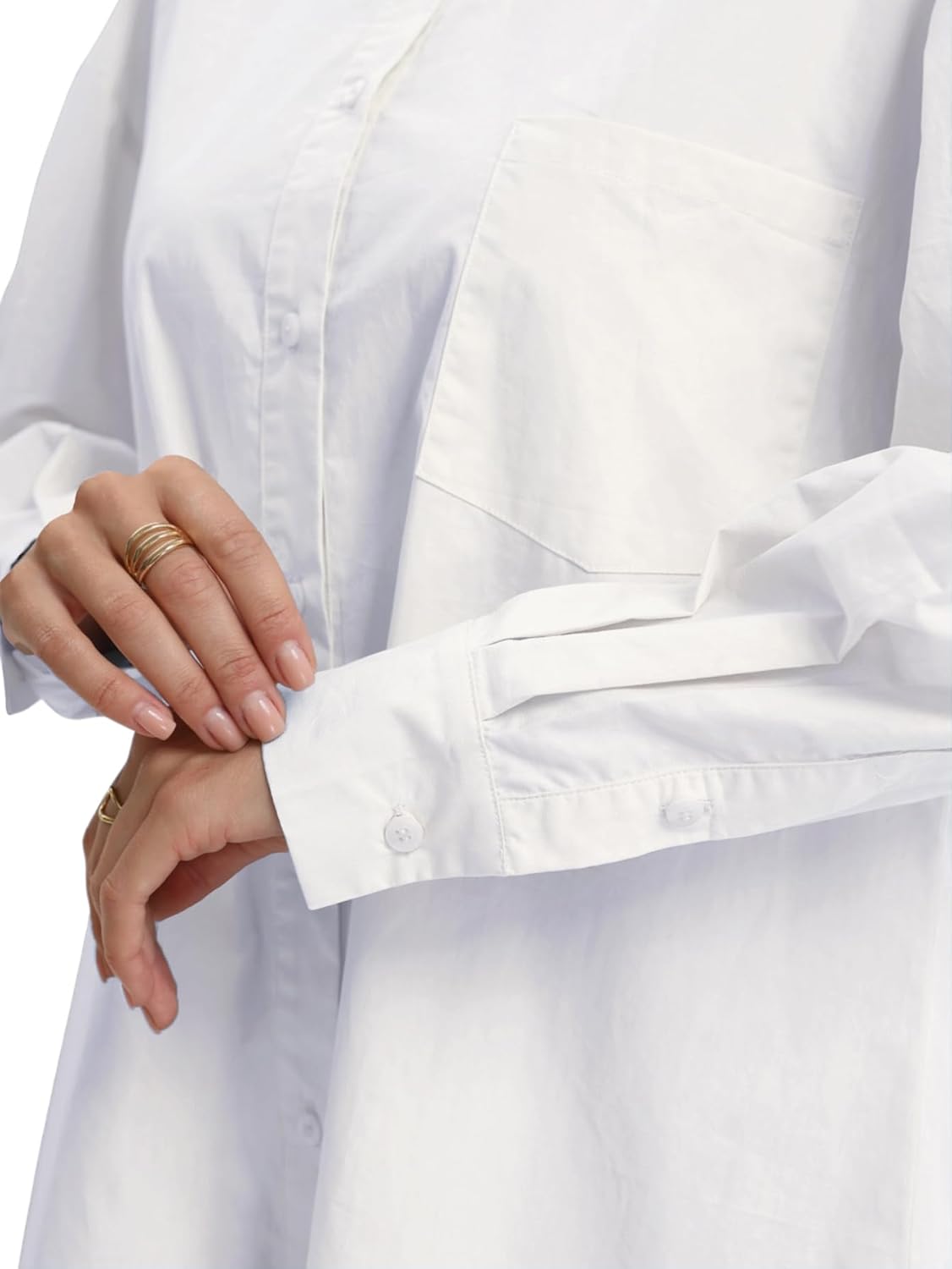 Women's Casual Shirt Dress Collar V Neck Button Down Loose Long Sleeve Mini Dresses with Pocket - Image 7