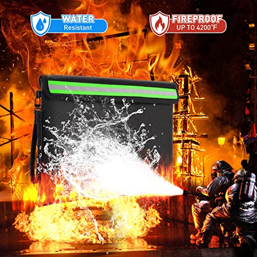 Fireproof Document Bag With 4200°F Heat Insulated, 14.2”X 11” Waterproof Fireproof Bag With Reflective Strip，Fireproof Safe Storage Pouch For Important Documents, Cash, Passport And Other Valuables #TOP3