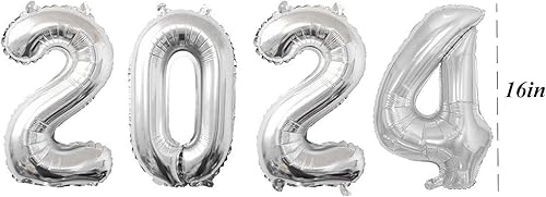 Miniatura 2 de Globos plateados de 16 pulgadas 2024 con números de aluminio 2024 para Año Nuevo, suministros de fiesta, decoraciones de graduación, color plateado