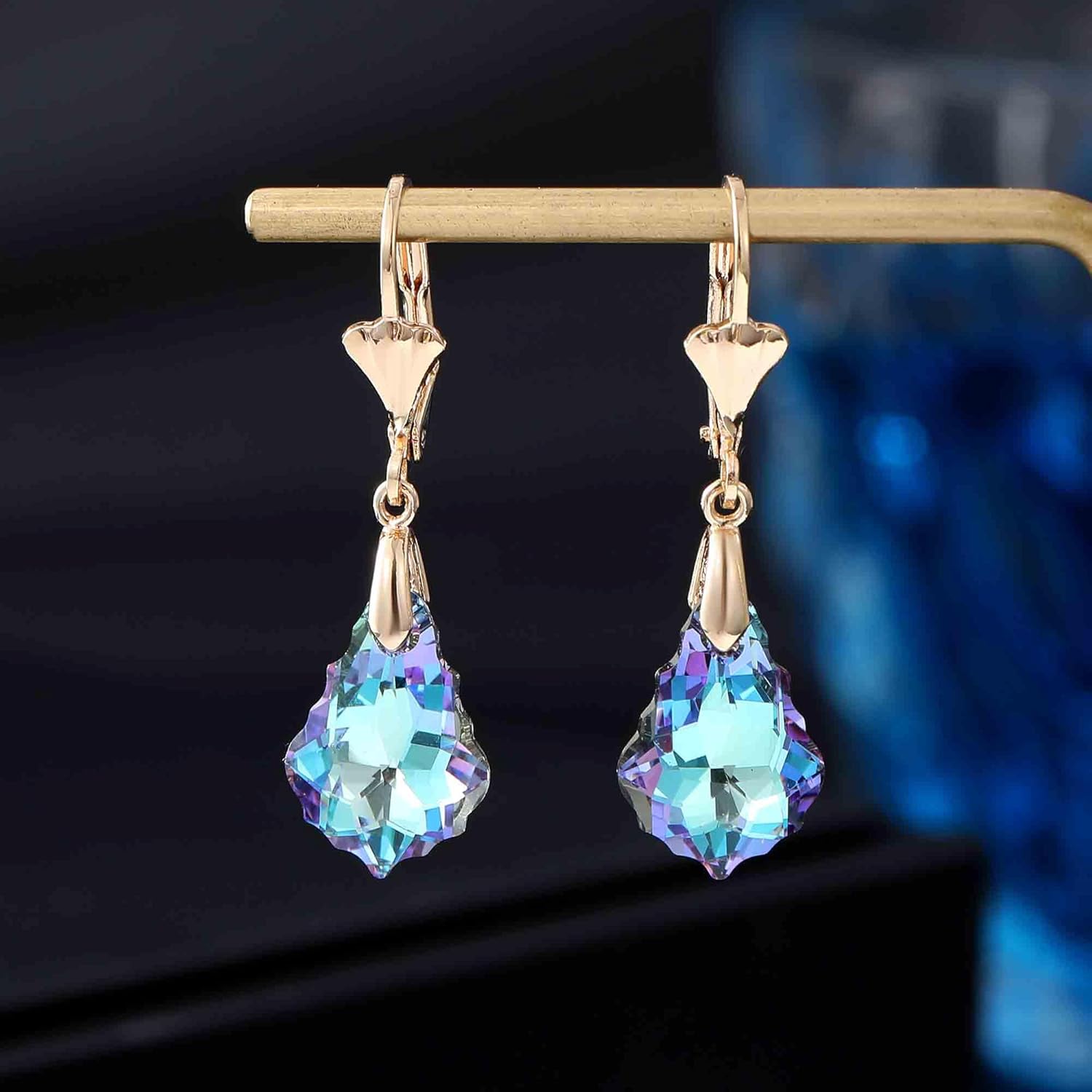 Austrian Crystal Baroque Drop Leverback Earrings for Women Fashion 14K Gold Plated Hypoallergenic Jewelry - Image 5