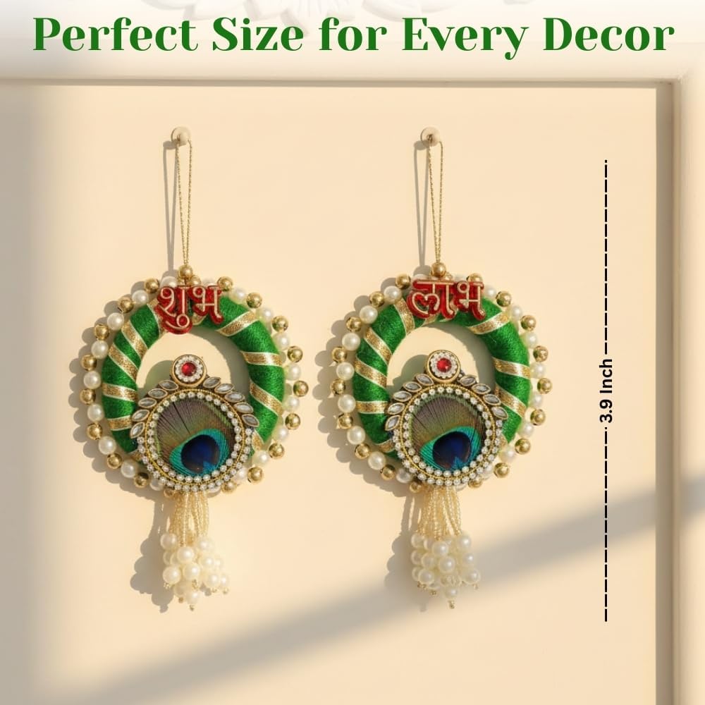 Handmade Shubh Labh Wall Hanging Red & Gold Door Toran with Kundan & Pearl Tassels | Traditional Diwali Home Décor, Pooja Mandir, Wedding & Festival Decoration Gift | Set of 4 Pairs (Assorted Colors)