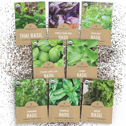 Organic Basil Seeds Variety Pack - 8 Individual Packs - 2026 Season - Genovese Thai Lemon Greek Cinnamon and More! for Indoor & Outdoor Planting (Non-GMO Certified Organic)