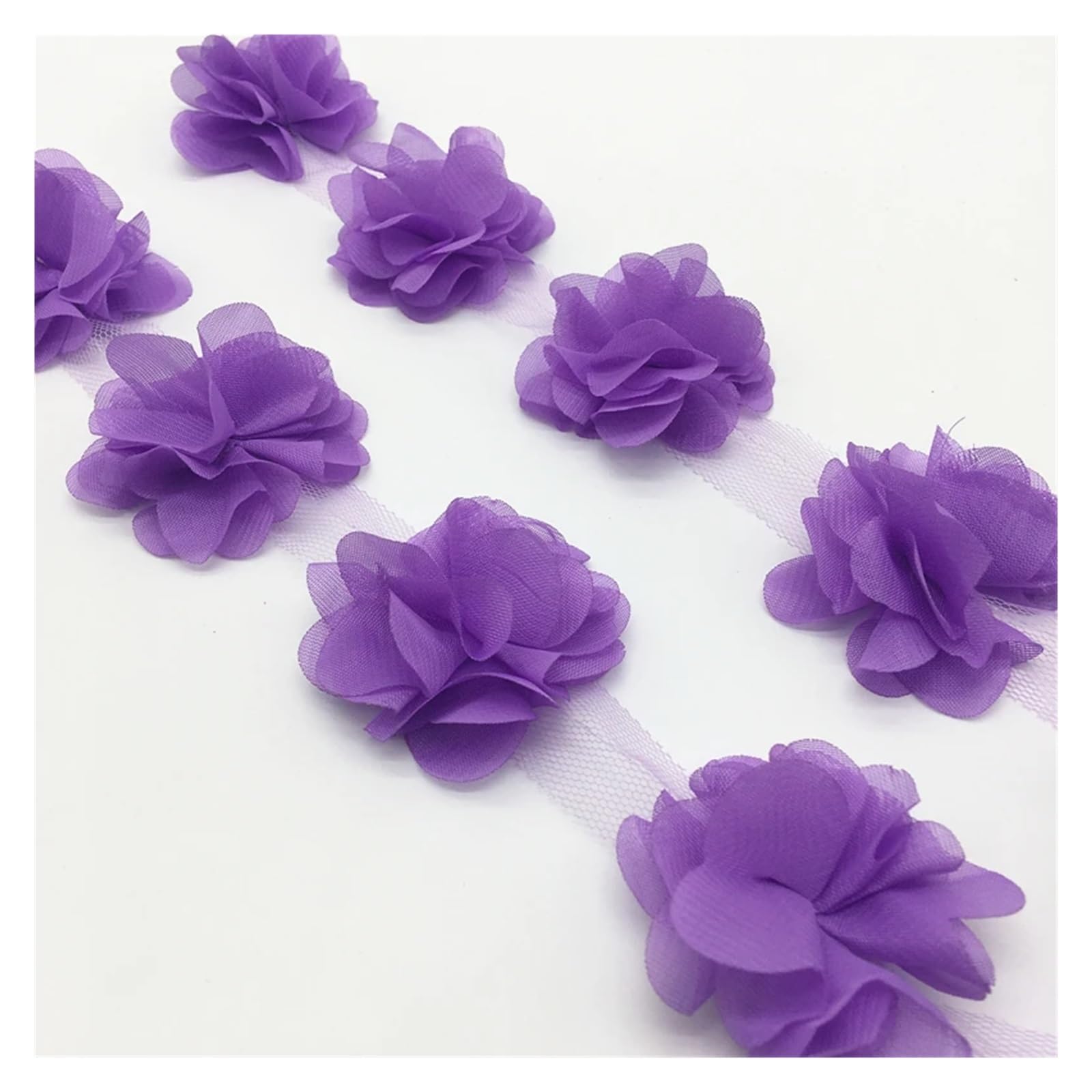 Wtaxbh Purple Iron On Patches 5Yard 60Pcs Flower Chiffon Cluster Flowers For Wedding Dress Bridal Fabric Lace Trim Diy Sewing(Purple)