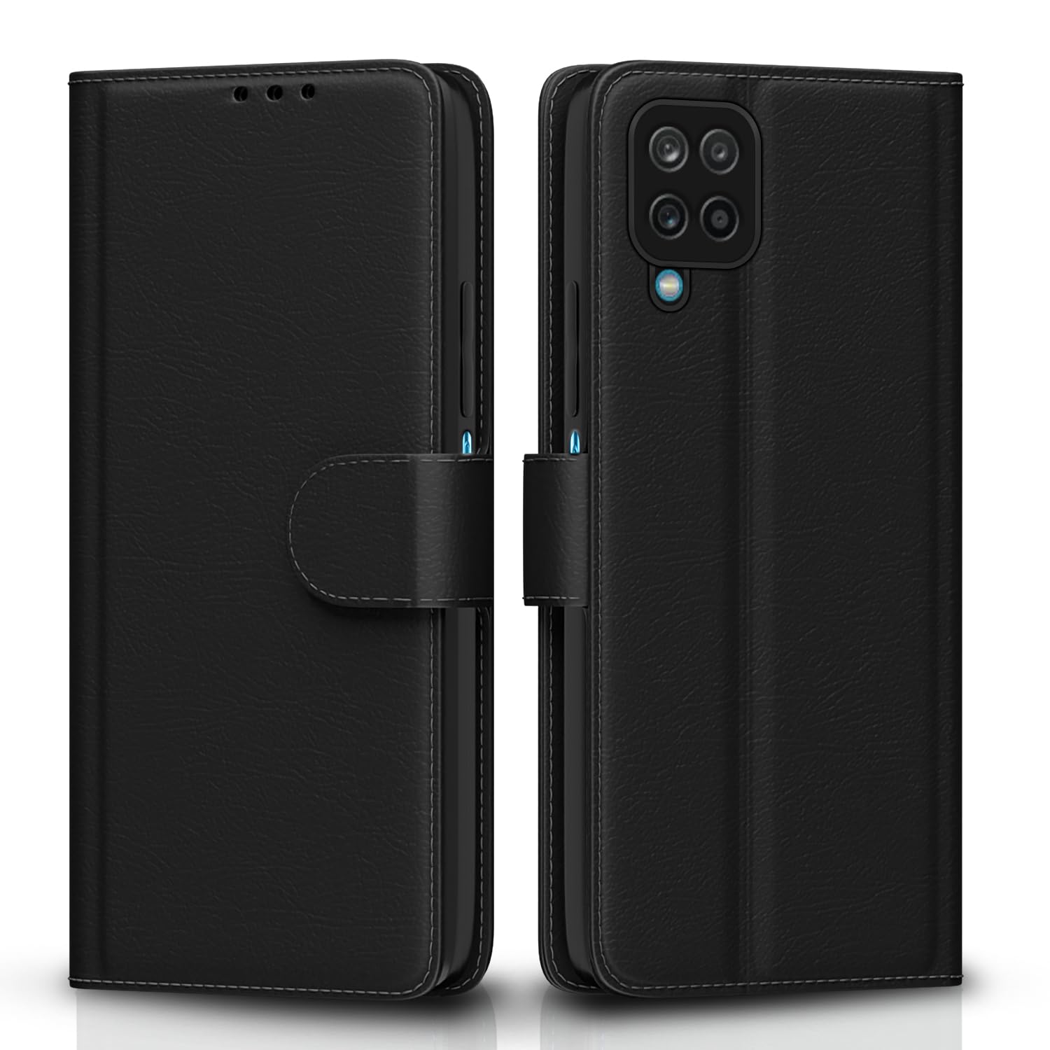 Pikkme Samsung Galaxy M32 4G / M32 Prime / F22 4G Flip Cover Leather Finish | Inside TPU with Card Pockets | Wallet Stand and Shock Proof | Magnetic Closing | Complete Protection Flip Case (Black)