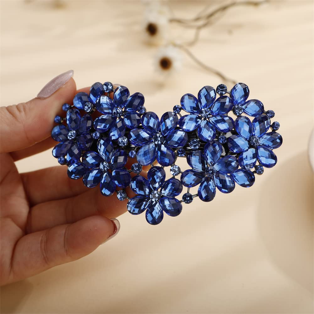 Aimimier Flower Crystal Hair Clip French Rhinestone Barrettes Large Ponytail Heart Shaped Hair Pins Decorative Hair Accessories for Women Girls (Blue) - Image 4