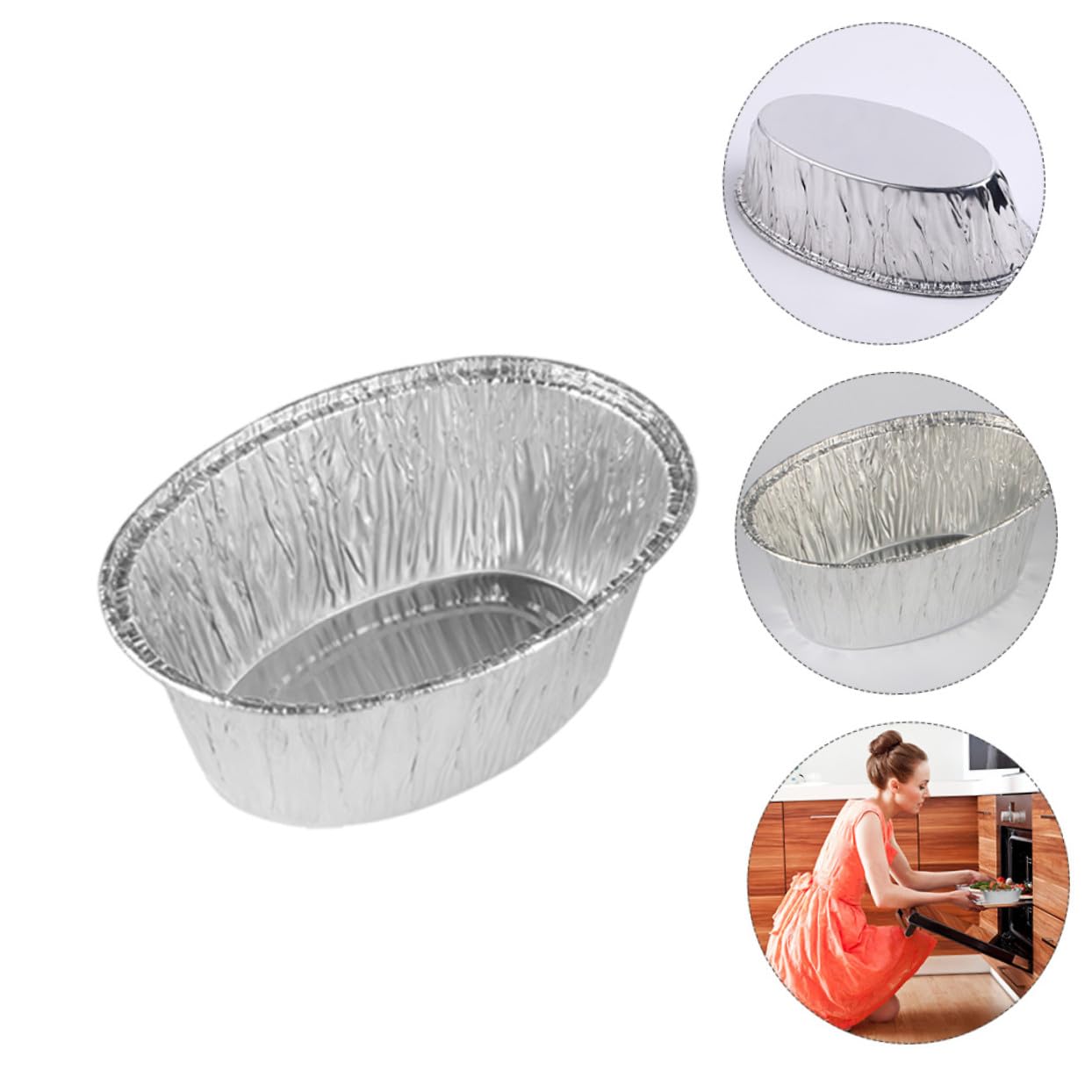 ULTECHNOVO Vaschette Ovali in Carta Argentata per Forno 125 Pezzi, Resistenti ad Alte Temperature, Impilabili, per Conservare e Riscaldare Cibo