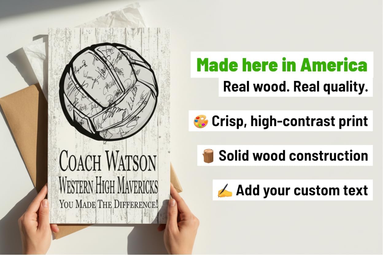 Volleyball Coach Gift – Personalized Wood Signable Plaque with Coach Name & Team – Player Autograph Thank You Gift – Solid Wood – 16.5” x 10.5” (Volleyball Coach) - Image 3
