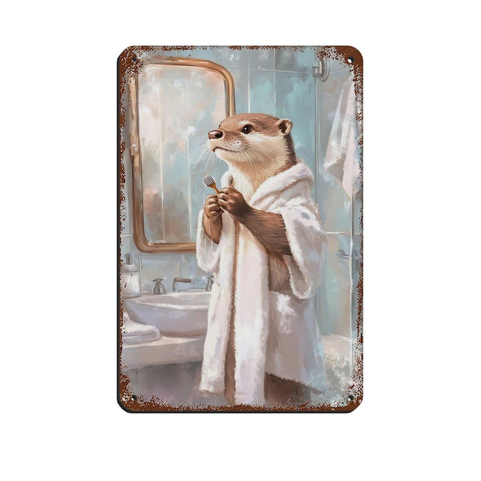 Lxwnze 20L X 30W Cm Otter Bathroom,Funny Bathroom Tin Sign Vintage Metal Pub Club Cafe Bar Home Wall Art Decoration Poster Retro 8X12inch(20X30cm)