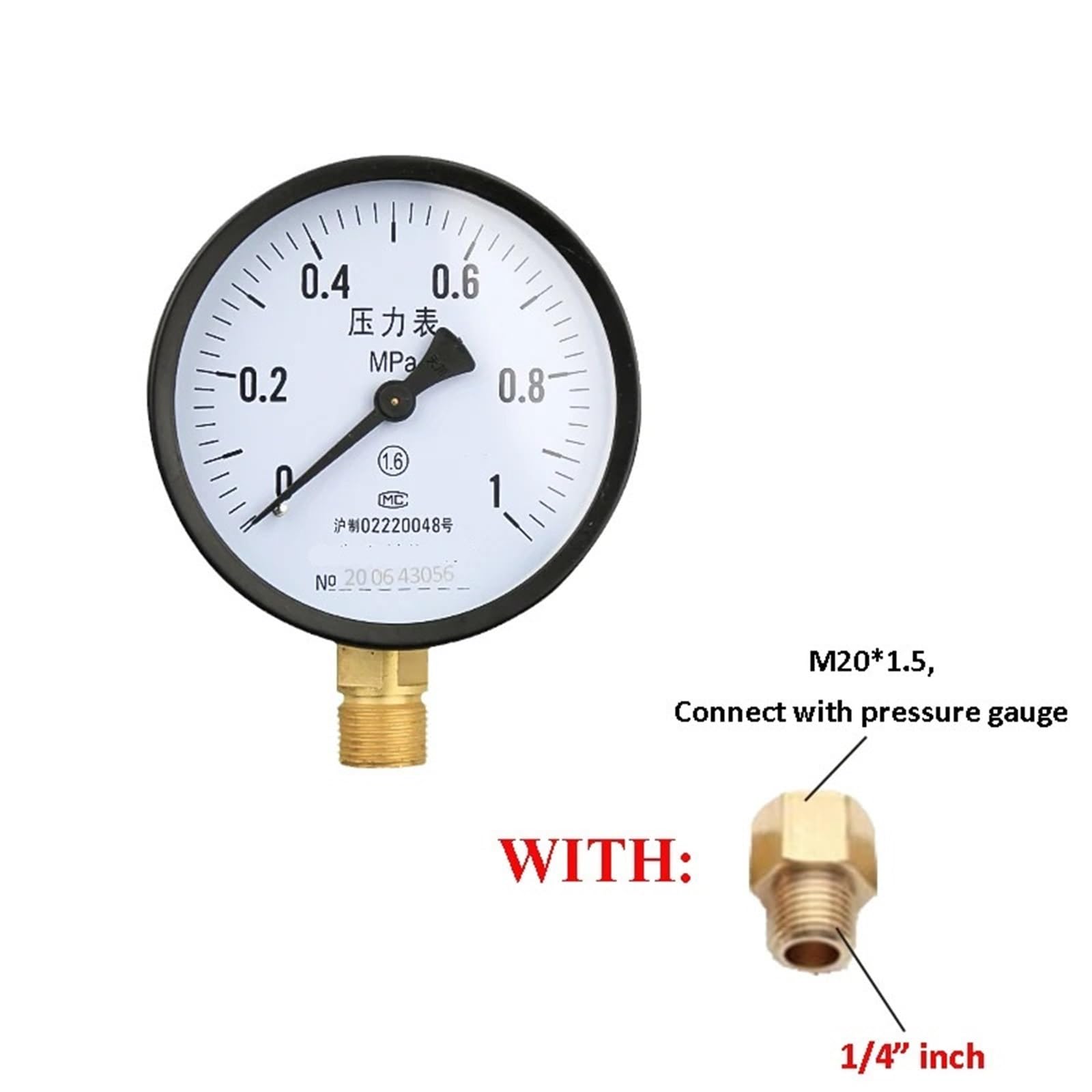 Manómetro de presión de agua/aire/vacío con dial de 100 mm Manómetro universal de agua a gas con rosca métrica M20*1,5 Unidad Manómetro Mpa(Only Gauge,0-0.1Mpa)