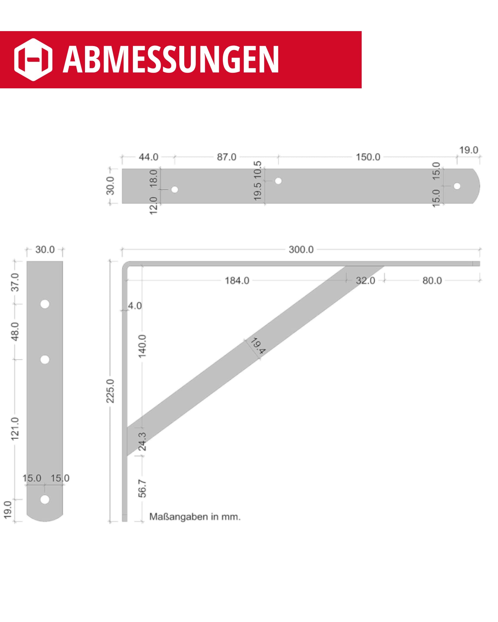 Schwerlastwinkel [ATHENA] 10 Stück Regalwinkel I Tiefe 300 mm I Schwerlastkonsole Weiß I Wandhalterung Regal Tragkraft 300 kg I Winkel Metall massiv | Metallwinkel 90 grad