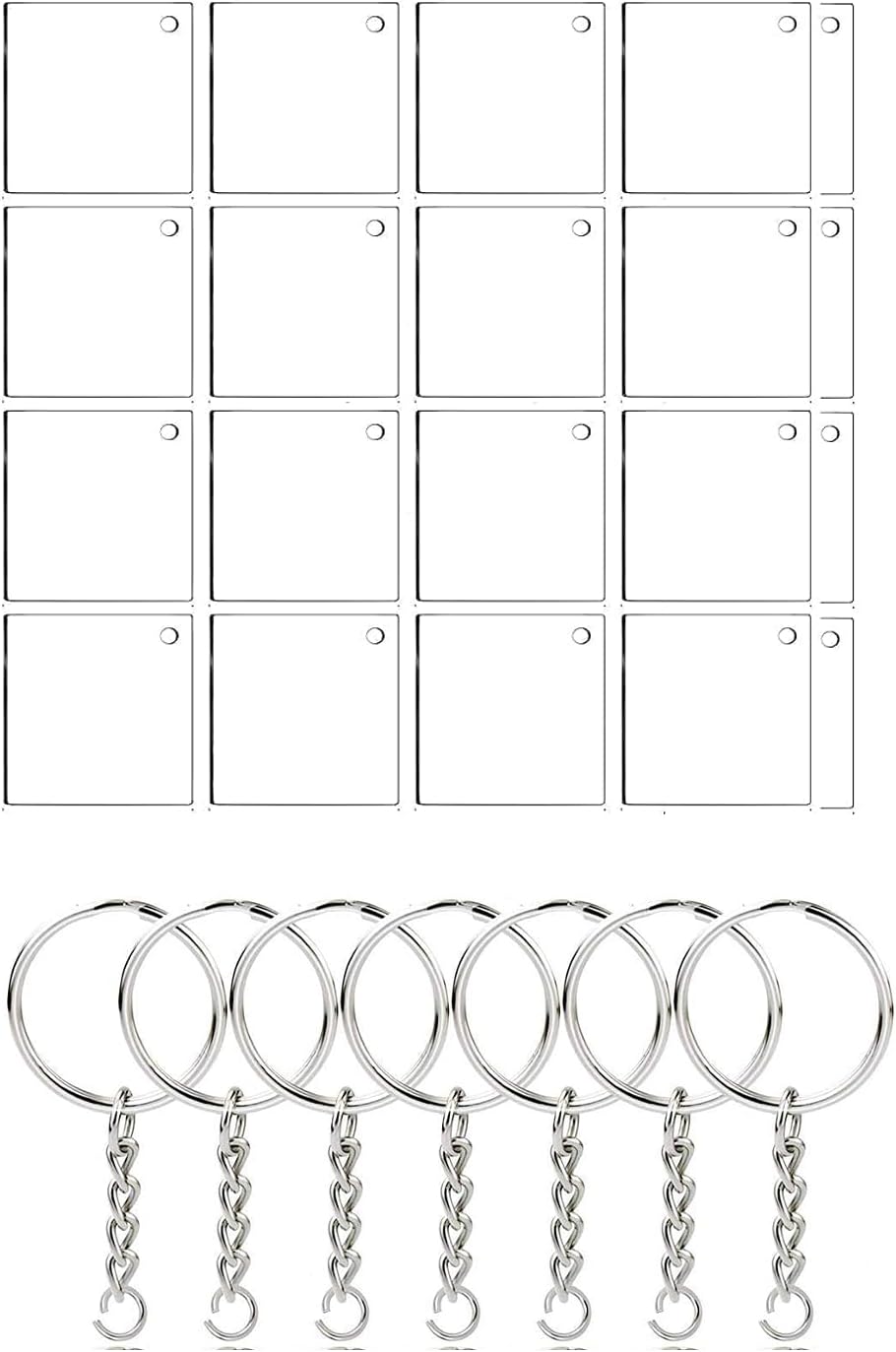Acrylic Discs Keychains Kit with Acrylic Transparent Circle Square Shape Discs, Ring with Chain, Open Rings for DIY Keychain Pieces- (20)