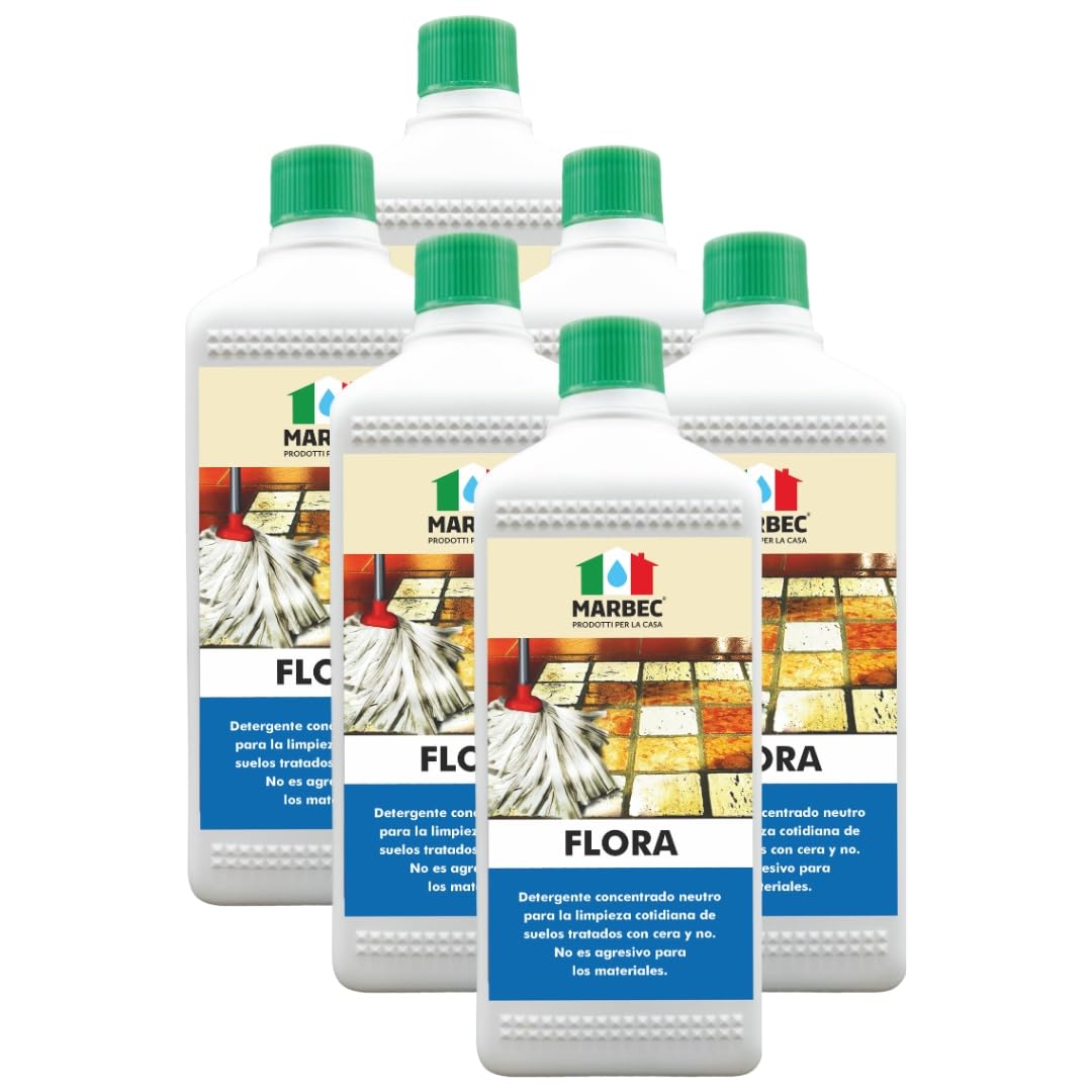 MARBEC FLORA 1LTX6UDS Detergente para suelos de terracota y materiales pétreos, ideal para la limpieza ordinaria de superficies tratadas y no tratadas. No daña el material.