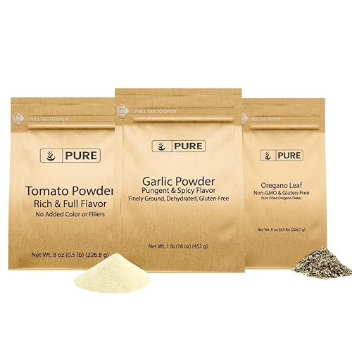 Pure Original Ingredients Paquete de polvo de orégano, ajo y tomate, salsa de pasta, hojuelas de hierbas finas, cocina y más