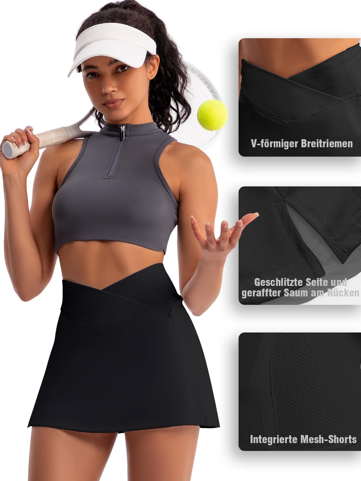 Jupe de tennis pour femme - Taille haute - Avec 4 poches et pantalon - Extensible - Pour le sport, la randonnée, le cyclisme
