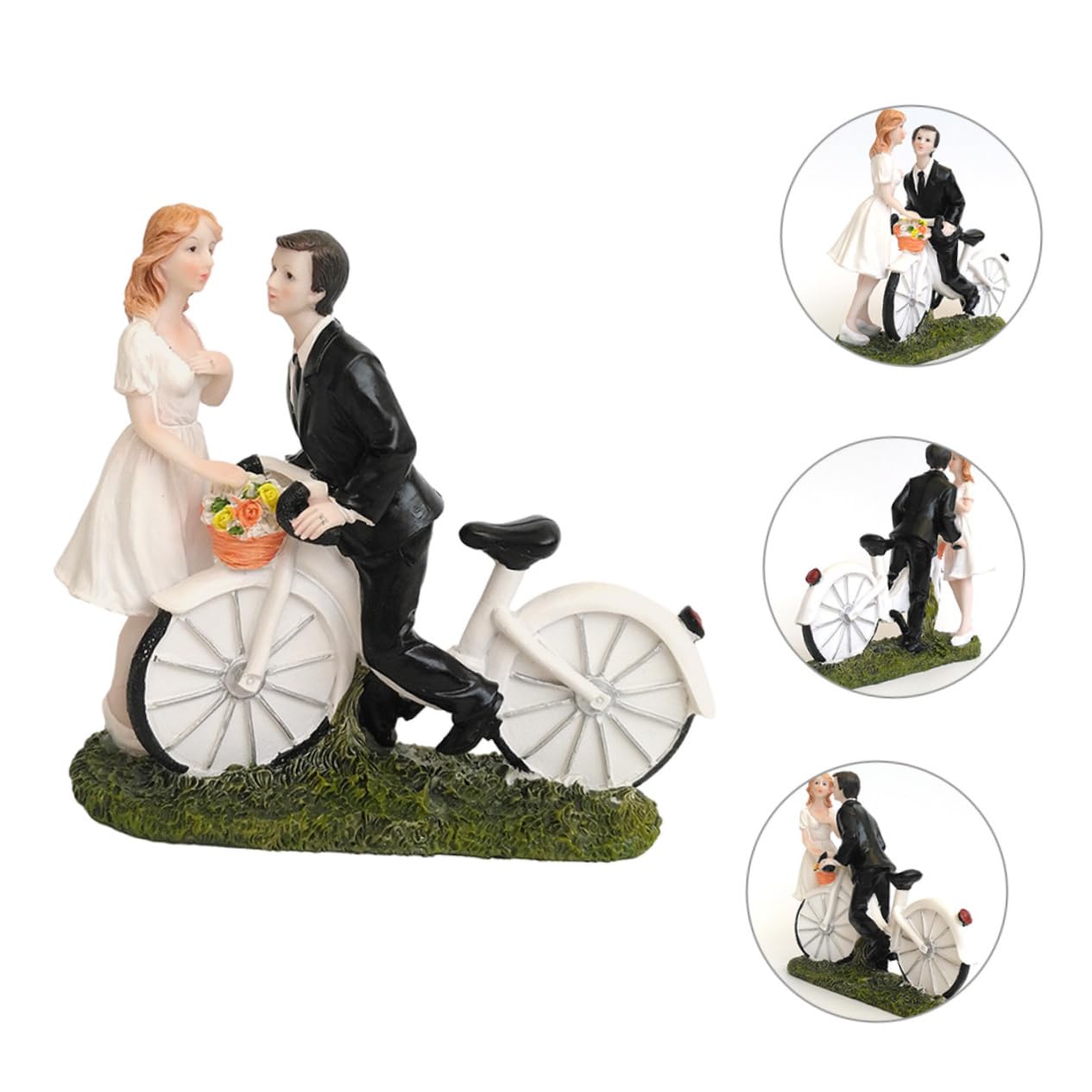 Brautpaar Figur aus Kunstharz für Hochzeitstorten mit Fahrradmotiv | Lebensechte Optik, Sammelobjekt mit Einzigartigem Hochzeitsmotiv, Geeignet für Geburtstage und Feiern