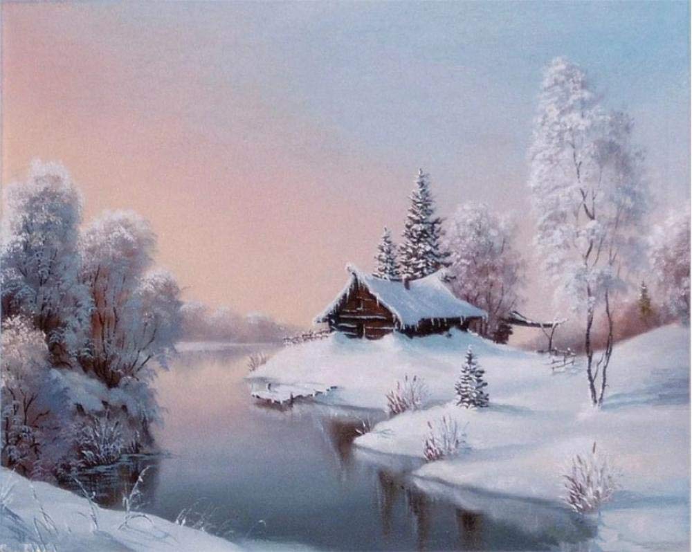 Peinture par numéro paysage d'hiver 40x50cm sur toile en kit complet