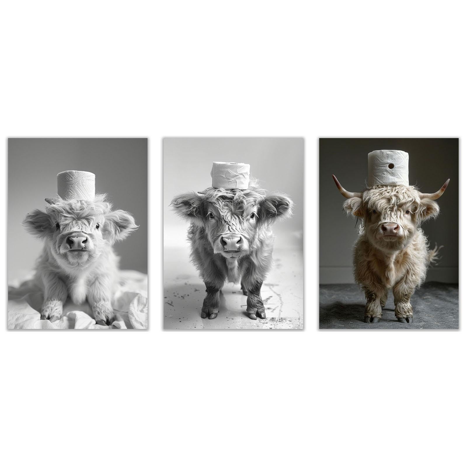 WQBQKKX 3 Pieces Animal Canvas Wall Art Funny Cute Animals Canvas Wall Art,Black,white Modern Picture Artwork Living Room Bedroom Home Decor-60x80cmx3 Unframed