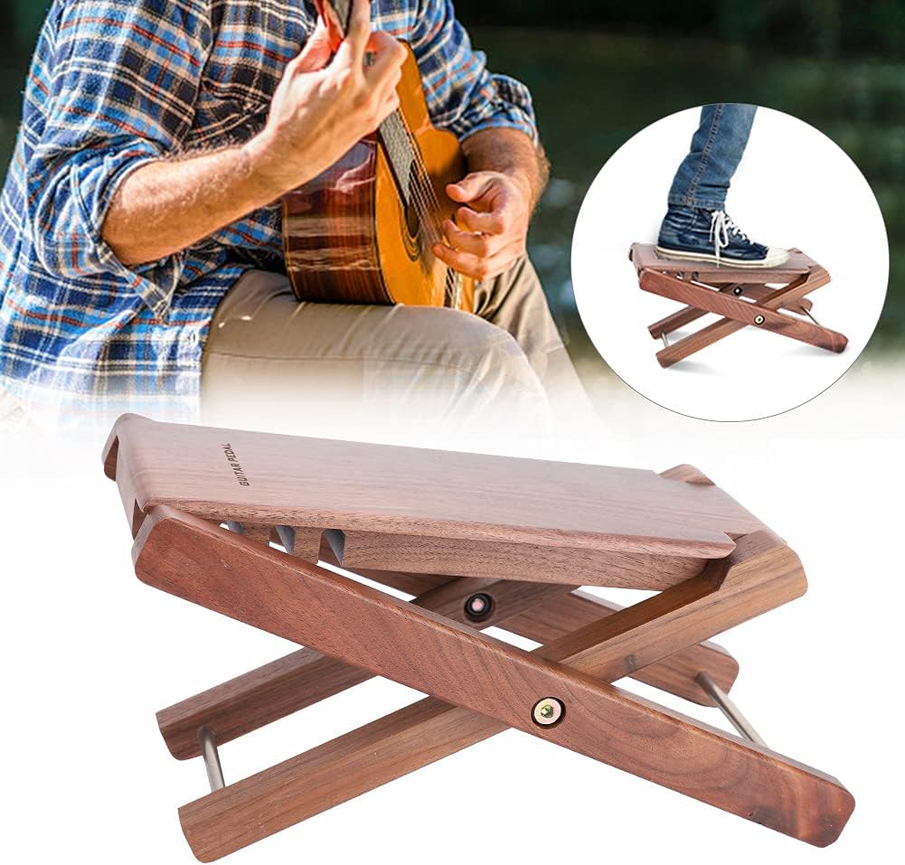 Oumefar Black Walnut Wooden Foot Stool Guitar Parts for Guitarists, Guitar Learning Students, Beginners, Footrest Rest Accessory
