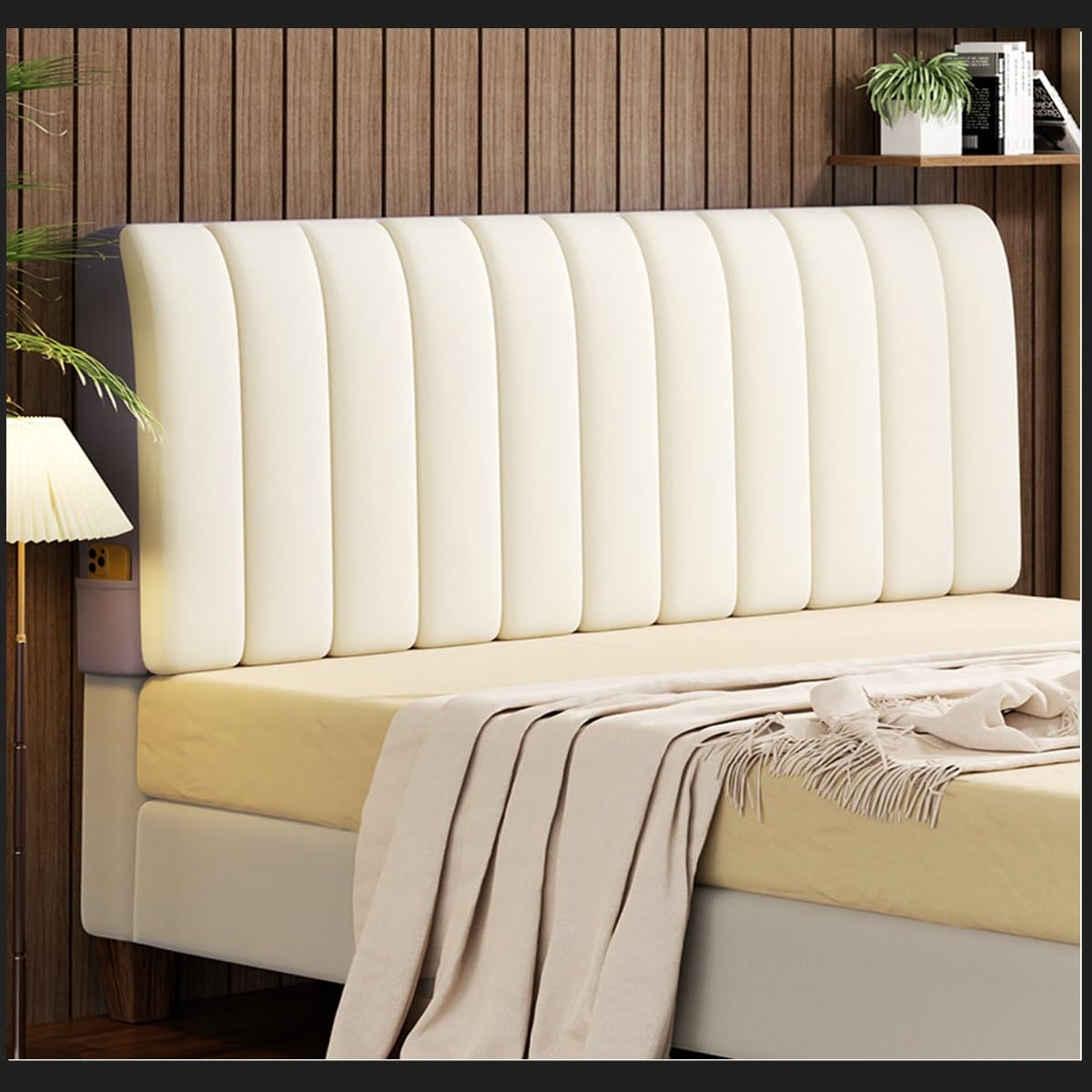 Stretch Velvet Headboard Cover Double/Single King Size/Super King Size/Bed Headboard Cover Protector Slipcover,for Bedside Decoration Protection Dust Cover ( Color : Milk white , Size : 150cm(59inch)