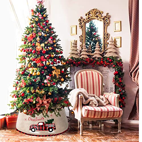 Nibesser Christmas Tree Collar, 30 Inches Tree Skirt Ring With Truck Snow Tree Basket Rustic Farmhouse Style Plastics Sheets With Collar Cover Burlap Tree Stand Cover Christmas Tree Decoration #TOP2