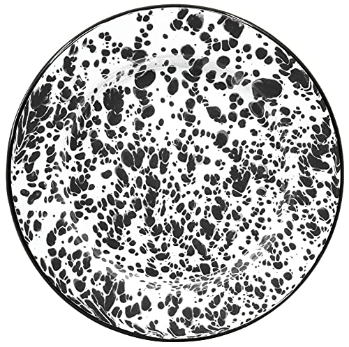 Red Co. Set Of 4 Enamelware Metal Classic 10" Round Dinner Plate, Black Marble/Black Rim - Splatter Design #TOP2