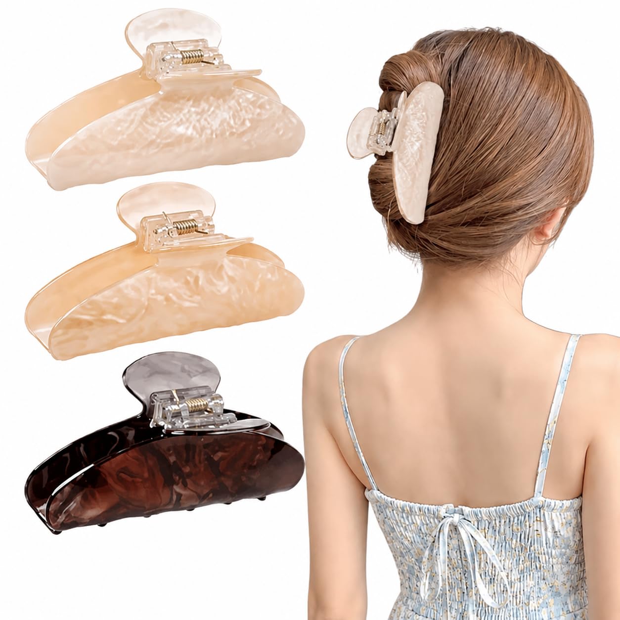 3 Stück Haarklammer Damen,Groß Halbkreis Rutschfest Haarspangen,10x4cm Starkem Halt Claw Clip,Akryl Trendiger Look Haarstyling Haarklammern für Frauen Mädchen Alle Haartypen