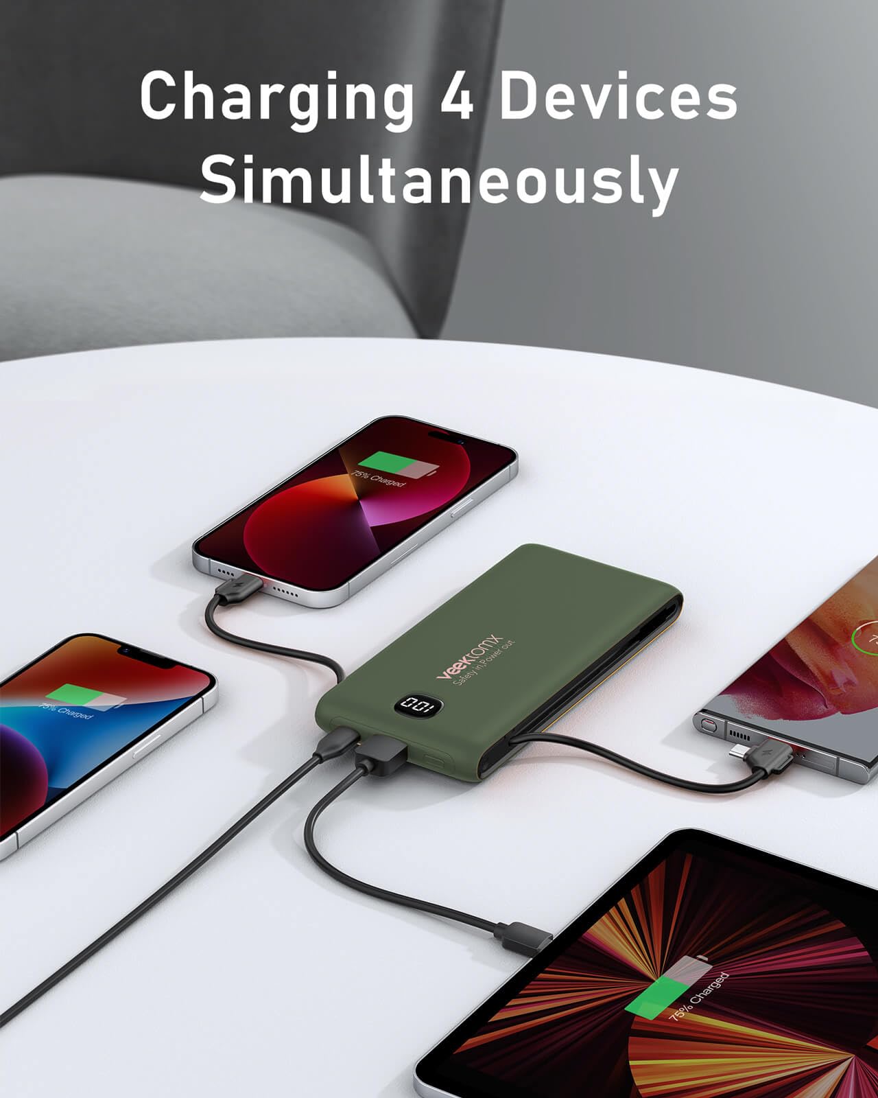 VEEKTOMX 10000mAh Portable Charger with Built-in Cables & Wall Plug view 5