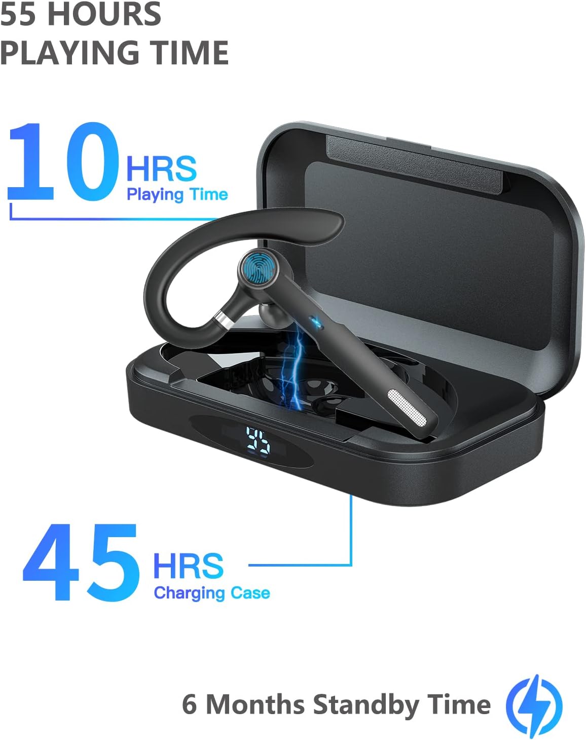 Bluetooth Headset , Bluetooth Earpiece with ENC MIC ,Trucker wireless headset with Charging Case 55Hrs playtime Bluetooth 5.3 Hands-Free Caller Voice Announce for Driving/Business（Upgrade Version)