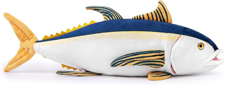 Simulation Yellowfin Tuna Plush Toy - 16inch Lifelike Depth Ocean Animals Yellowfin Tuna Fish Plushie Stuffed Animal, Super Soft Plush Dolls for Kids Model Toys, Gifts for Kids