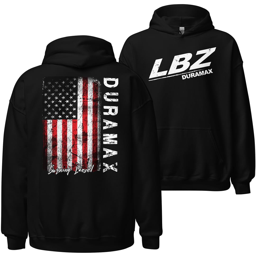 LBZ Duramax Hoodie Diesel Truck American Flag Pullover Mens Hooded Sweatshirt Black