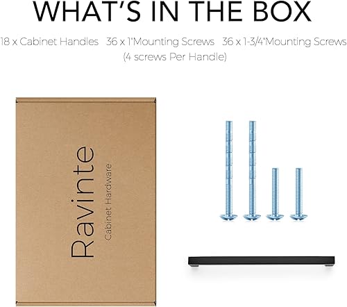 Miniatura 7 de Ravinte Paquete de 18 manijas cuadradas de 8 pulgadas, tiradores negros mate para cajones y gabinetes de cocina, herrajes para armarios