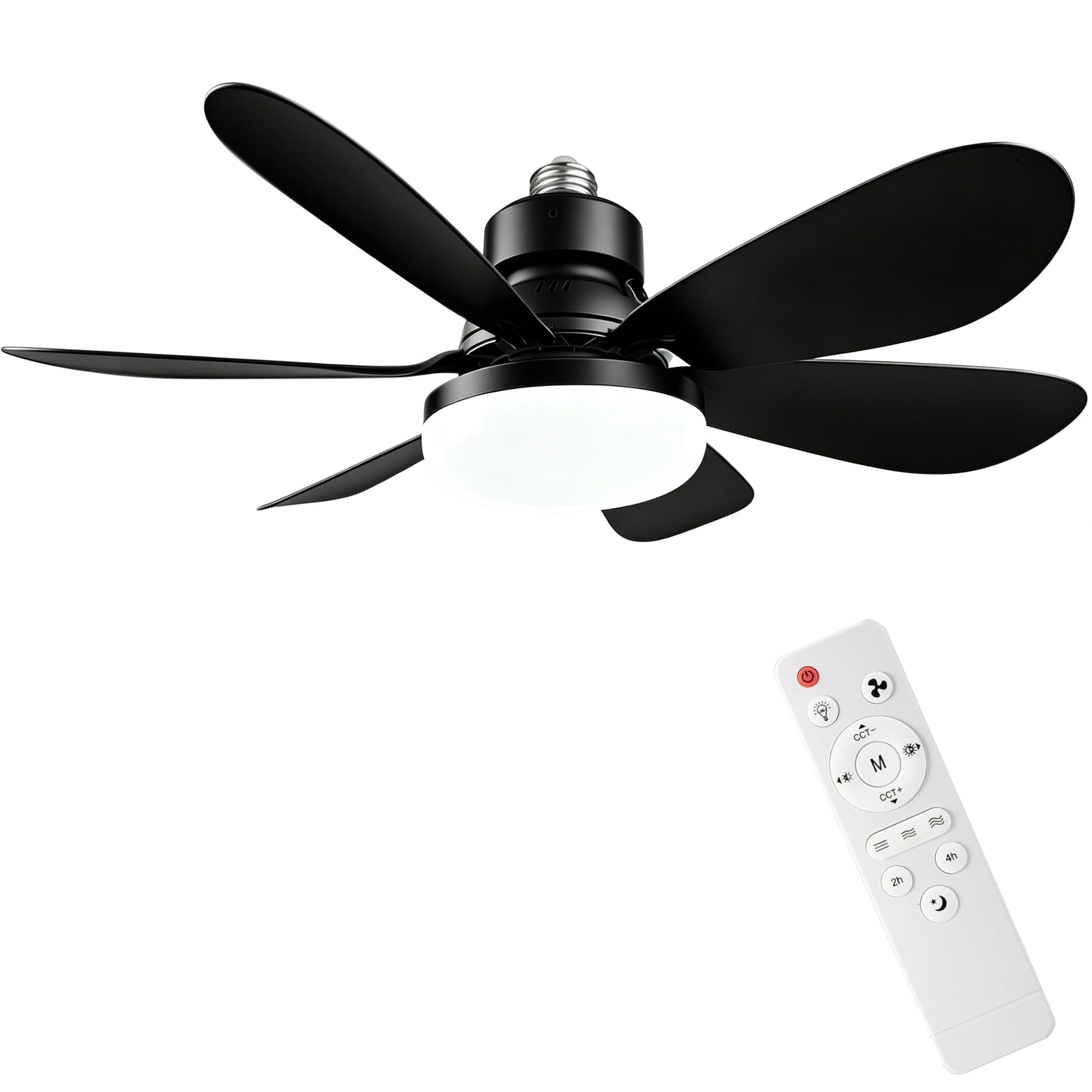 Ventilador de techo con luz LED 40W, 52cm, 6 aspas, control remoto, 3 velocidades, 3 colores de luz, 3000-6500K, motor ultra silencioso, E26/E27, ideal para sala y dormitorio (Negro)