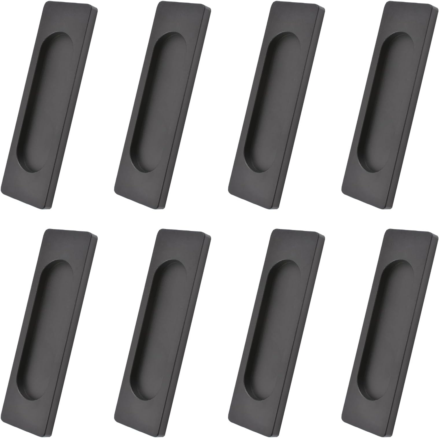 MOROBOR Self-Stick Rectangular Sliding Door Pulls, 8 pcs Aluminum Alloy Hidden Recessed Pull Punch-Free Handle for Sliding Barn Door Closet Cabinet Drawer Wardrobe, Matte Black/100mm