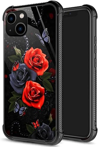 Funda para iPhone 13 Pro Max, protección de grado militar, esquinas a prueba de golpes, funda antiarañazos para iPhone 13 Pro Max, rosa roja mariposa