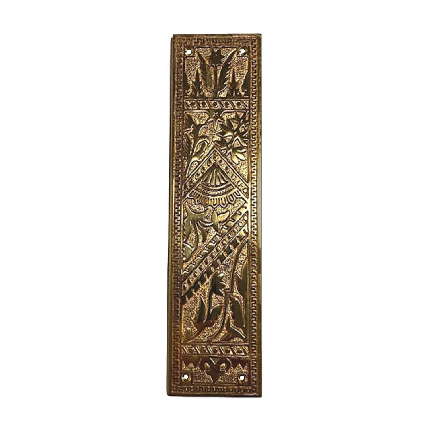 The King's Bay Victorian Style Brass Push Plate with Oriental Fan Design 12 Inch
