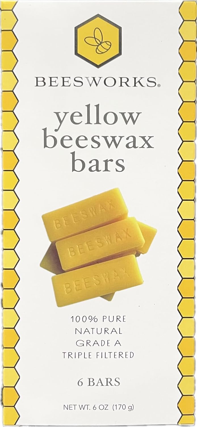 Beesworks Yellow Beeswax Bars 6 oz 100 Pure Cosmetic Grade Triple-Filtered Beeswax for DIY Skin Care Lip Balm
