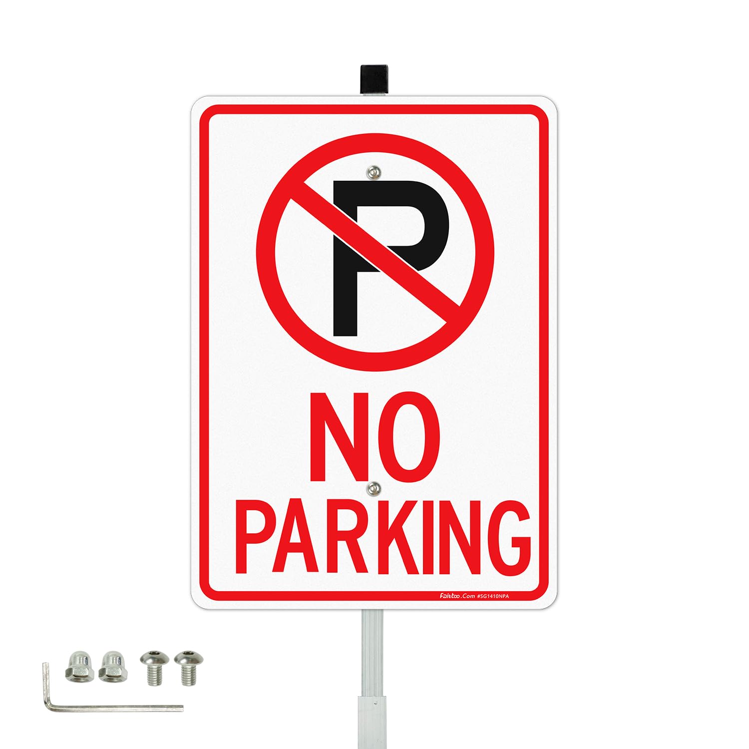 Faittoo No Parking Signs with 36" Stake for Outside, 14"x10" Rust Free Heavy Aluminum, Reflective, Fade Resistant, 2 pre-drilled holes, Includes Matching Screws & Wrench, Easy to Mount-image-30