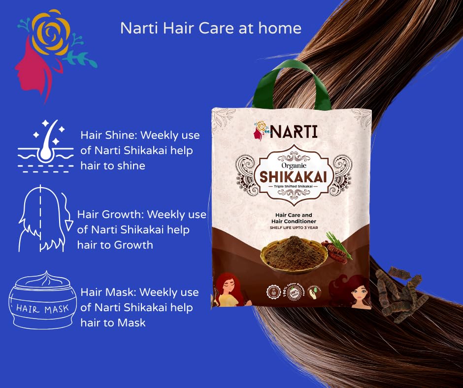Narti Shikakai Powder for Hair Growth 1kg, Organic Hair Wash Pack of 2 500g Each, Natural Herbal Cleanser, Sulphate-Free Mild Conditioner for Strong Roots, Soft Texture & Dandruff-Free Scalp 1