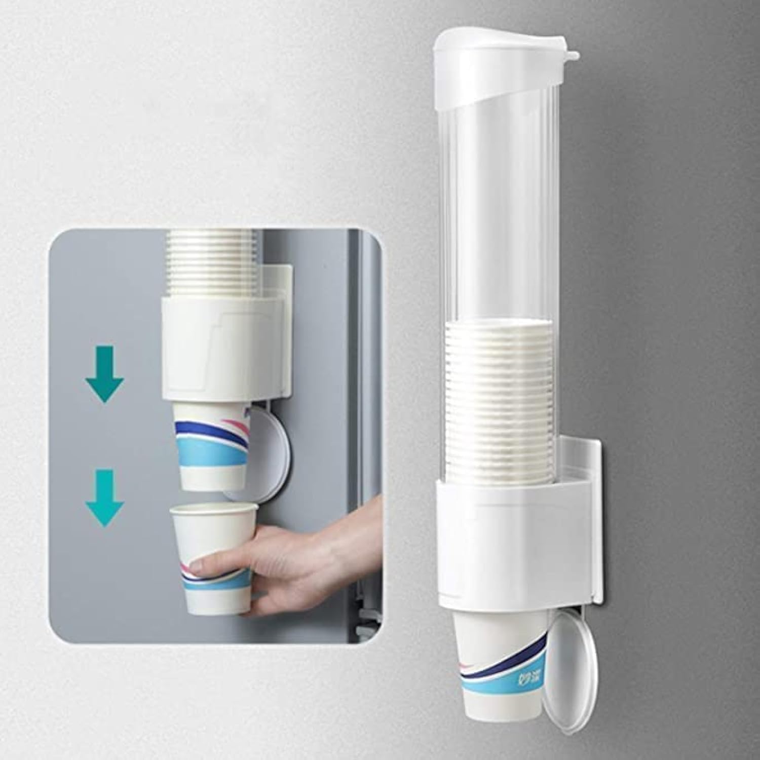 Self Adhesive Paper Cup Glass Dispenser Holder, Wall Mounted, Plastic, Drinking Water Cup Dispenser, Sticker or Screw Plate Mountable-image-22