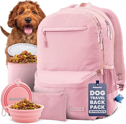 Dog Travel Backpack with Supplies, Bowls, Food Container, Treat Pouch, and Acces