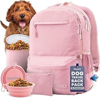 Dog Travel Bag for Supplies - Complete Doggy Diaper Bag Backpack - Ideal Gift for Dog Lovers, Doggy Moms for Christmas - Laptop Sleeve, 2 BPA-Free Bowls, Food Container, Treat Pouch: Dusty Pink