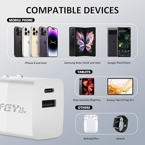 Miniatura 6 de FGY Cargador de pared USB C, cargador rápido GaN II de 25 W, bloque de carga de doble puerto, carga rápida para iPhone 14131211Pro MaxProPlus, iPad