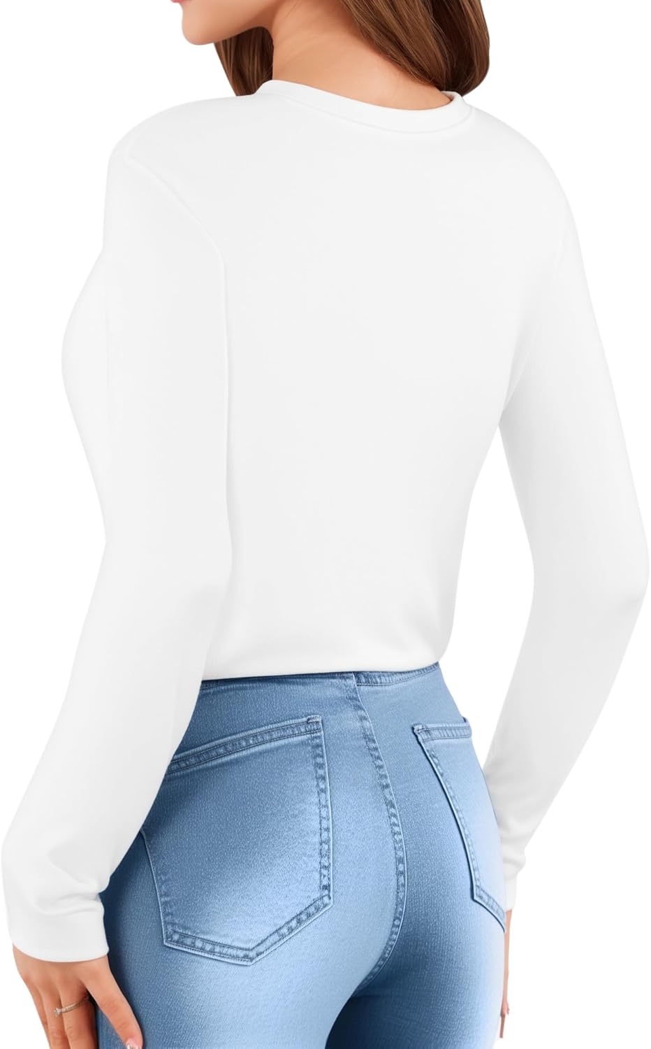 MANGOPOP Women's Body Suits Round Neck Loose Fit Satin Blouse Long Sleeve Bodysuit Tops - Image 3