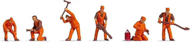 NOCH H0 Gleisbautrupp Figurenset - 6 Arbeiter in Orange für Modelleisenbahn