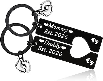 Pregnancy Announcement Jewelry Keychain Set - Mother to Be & Daddy to Be Gifts