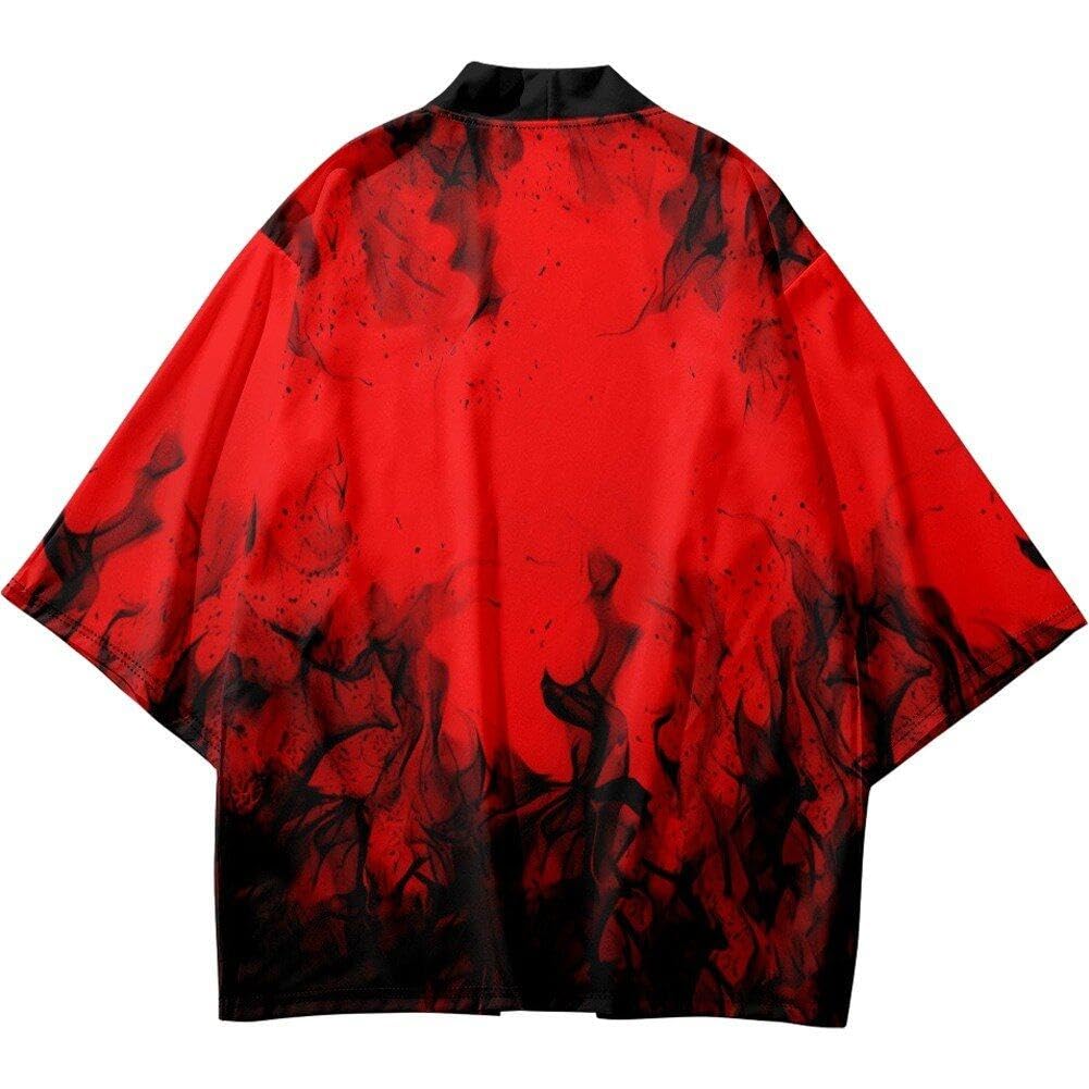 noriです Japanese Traditional Print Red Shirt Haori Women Men Beach Yukata