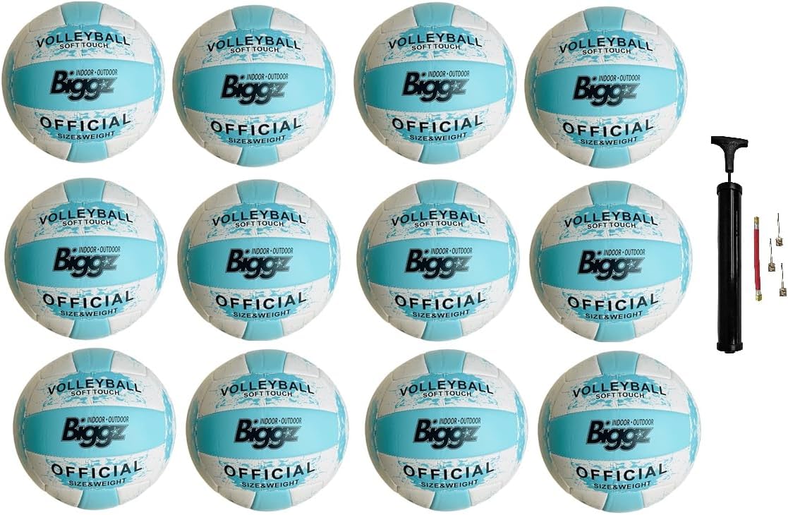 Biggz Beach Volleyball Soft Touch Official Size 5 (12 Pack) with (1) Ball Hand Pump