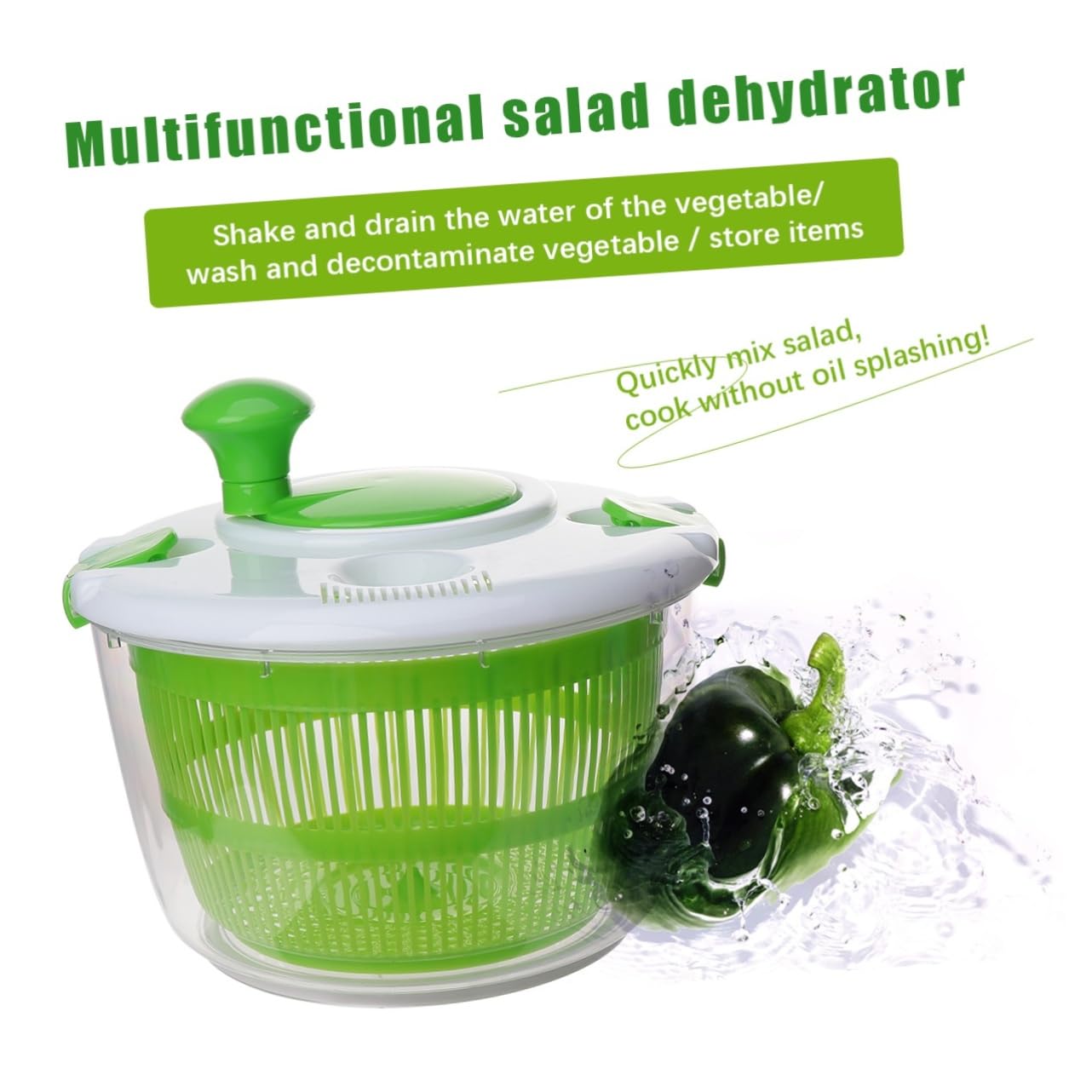 PRETYZOOM Centrifuga per Insalata e Verdure in Plastica Verde, Essiccatore Manuale per Casa Funzione di Lavaggio e Asciugatura Veloce per Frutta e Verdure